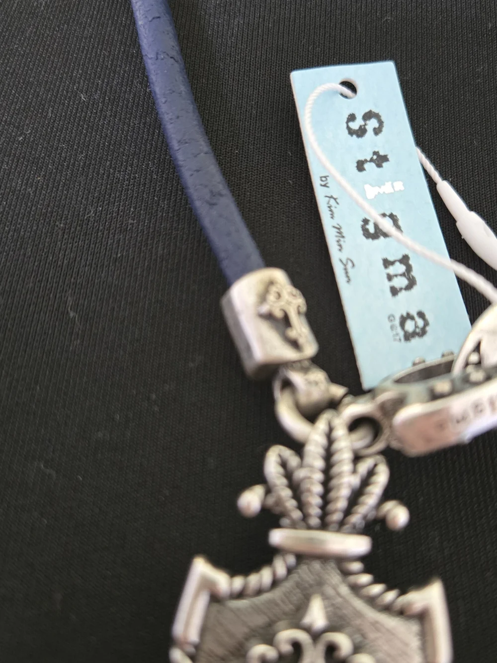 Stigma Navy Cord Necklace with Silver Shield Pendant and Accents